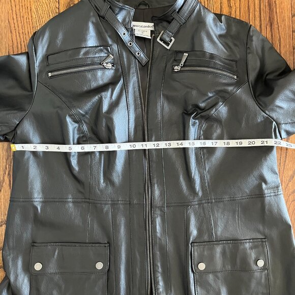 Jessica London Black Leather long Moto Jacket double zipper zips top bottom 18 - Picture 7 of 9